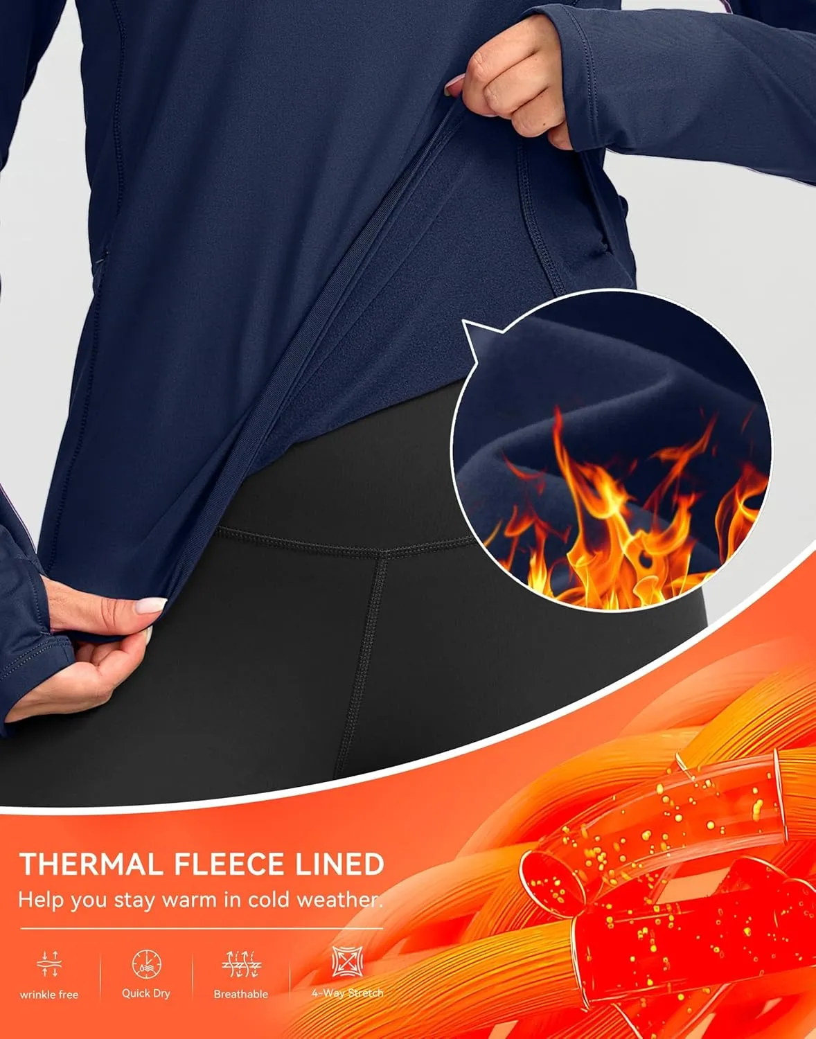 SANTINY Long Sleeve Thermal Shirts for Women Fleece Mock Neck Tops Winter Workout Running Gear with Zipper Pockets