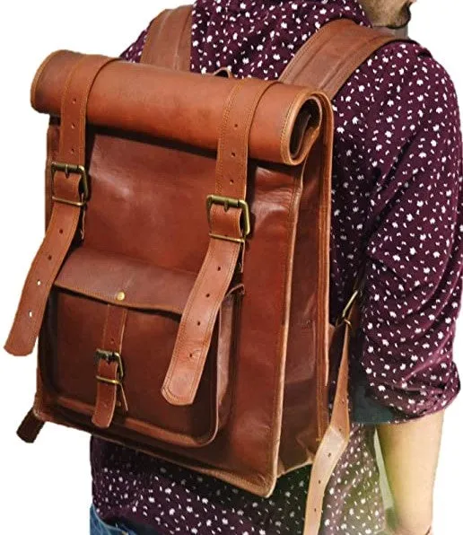 Sasa Roll Top Leather Backpack