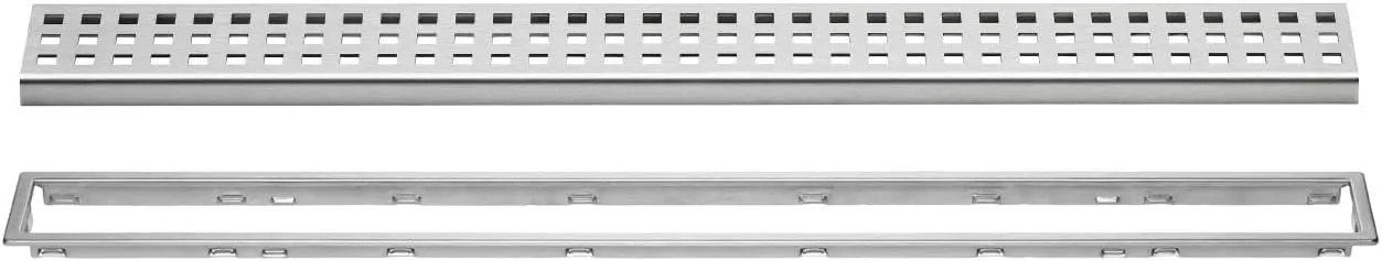 Schluter Kerdi-Line Brushed Stainless Steel Grate Assembly for Tile and Stone Coverings - Adjustable, Square Design - 3/4" Frame, 32" Length - KL1B19EB80