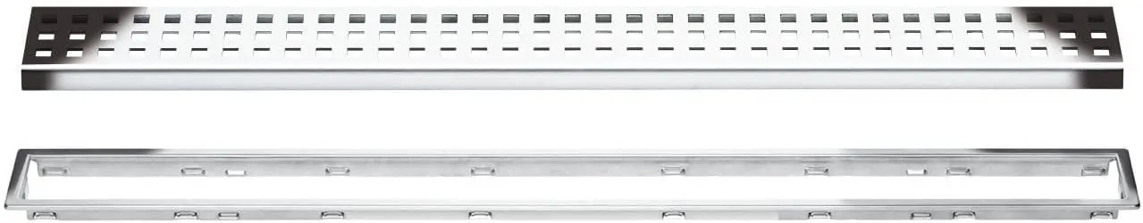 Schluter Kerdi-Line Chrome Grate Assembly for Tile and Stone Coverings - Adjustable, Square Perforated Design - 3/4" Frame, 20" Length - KL1B19EP50