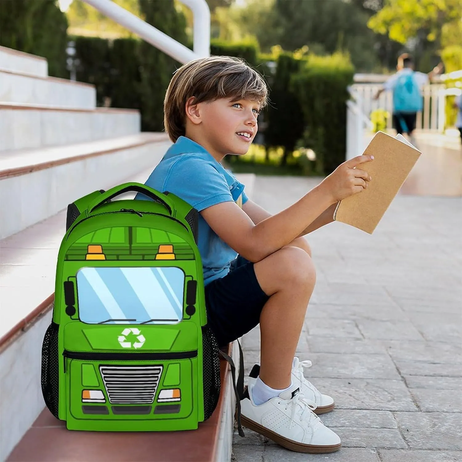 School Backpacks for Children, 17" Garbage Truck Backpack for Kids Boys, Lightweight Cartoon Garbage Truck Bookbag for Kindergarten Primary, Back to School Essentials Gifts