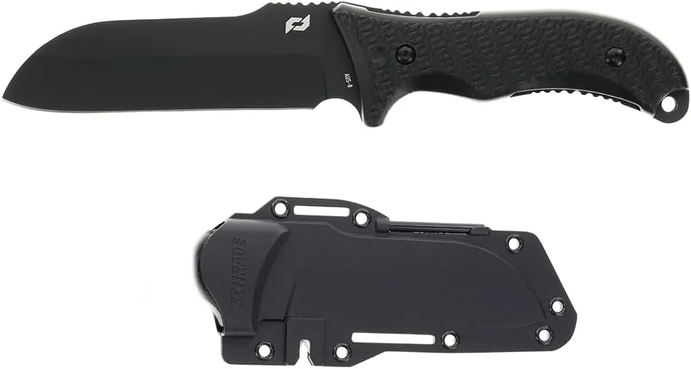 Schrade Delta Class Bedrock Sheepsfoot Fixed Blade with 10.4in Stainless Steel Blade, TPE Handle for Outdoor Survival, Camping, Bushcraft