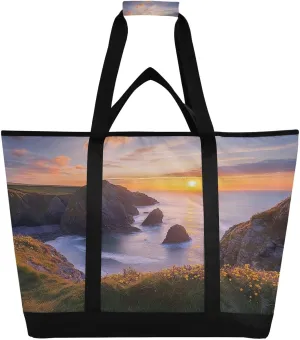 Sea Sunset Reusable Insulated Lunchbox Cooler Bag, Leakproof Kitchen Grocery Bag Collapsible Portable Cooler Tote Bag for Picnic, Camping, Office, Travel