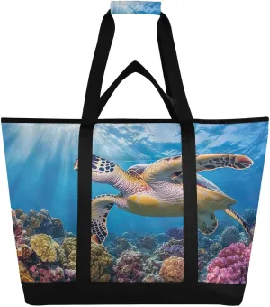 Sea Turtle Reusable Insulated Lunchbox Cooler Bag, Leakproof Kitchen Grocery Bag Collapsible Portable Cooler Tote Bag for Picnic, Camping, Office, Travel