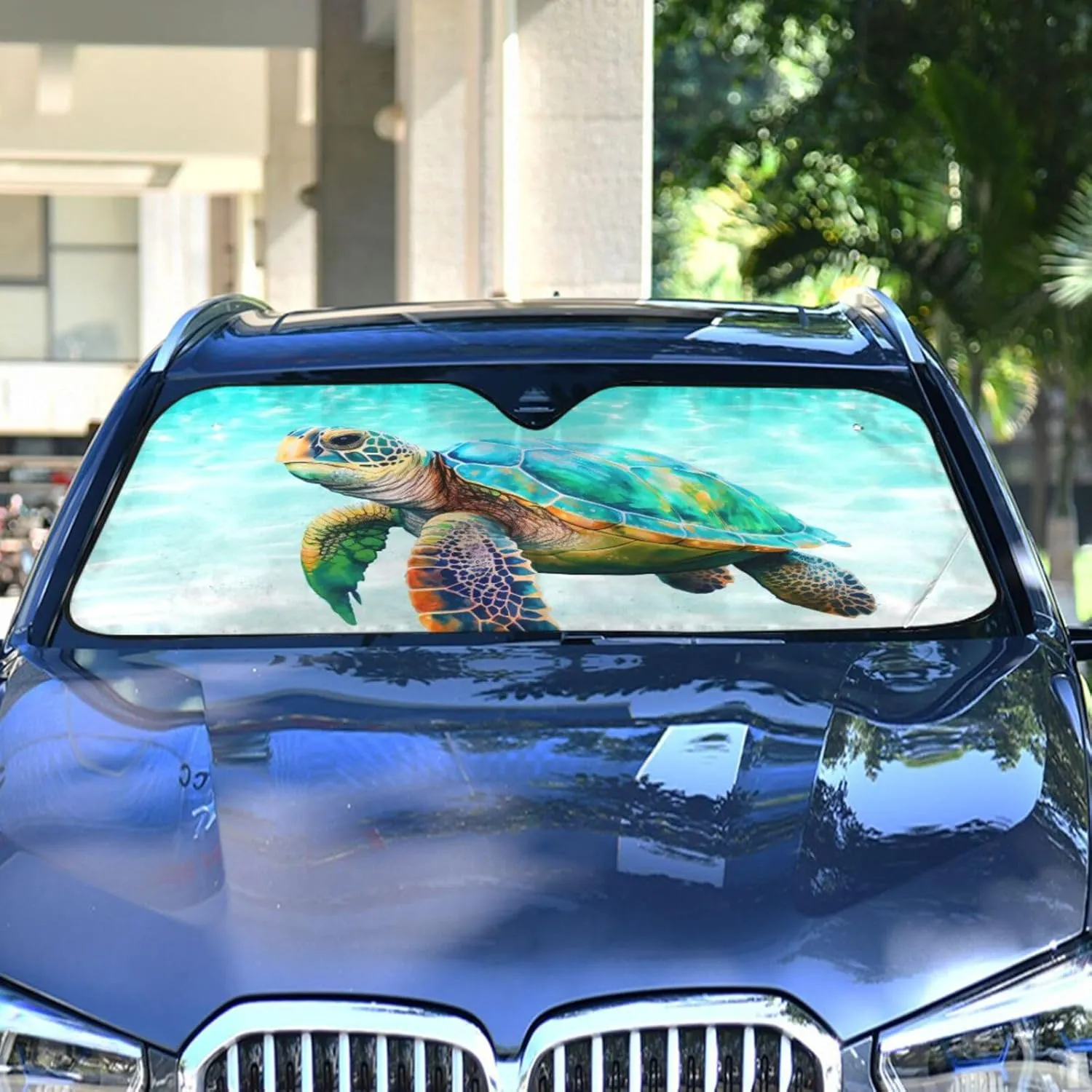 Sea Turtle Teal Windshield Sun Shade for Car Auto SUV Truck Foldable Front Window Sunshade Sun Visor Protector Block UV Rays Reflect Heat, 55" x 28"