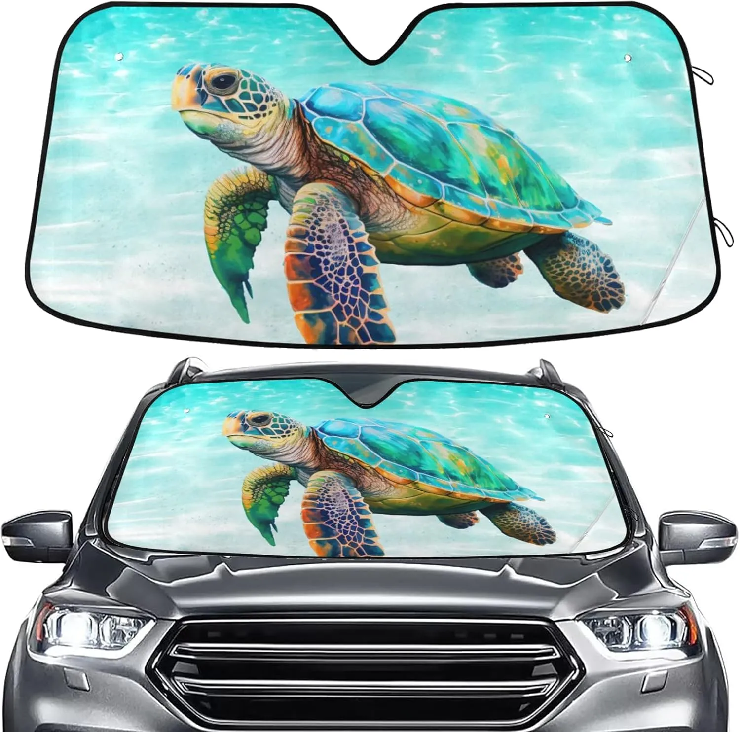 Sea Turtle Teal Windshield Sun Shade for Car Auto SUV Truck Foldable Front Window Sunshade Sun Visor Protector Block UV Rays Reflect Heat, 55" x 28"