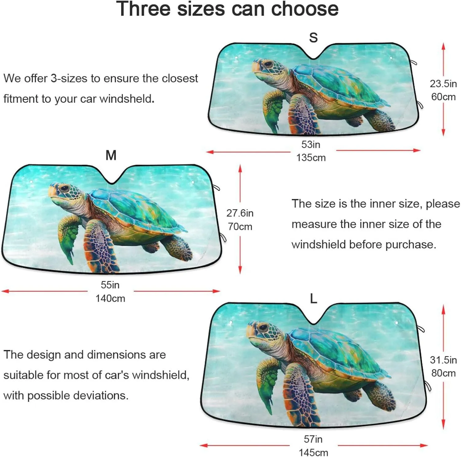 Sea Turtle Teal Windshield Sun Shade for Car Auto SUV Truck Foldable Front Window Sunshade Sun Visor Protector Block UV Rays Reflect Heat, 55" x 28"