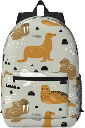 Seal and Walrus Pattern Backpack for Worker Business Hiking Travel Shoulders Bag Fashion Backpack