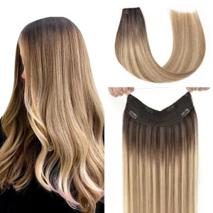 Senmy Invisible Wire Hair Extensions Real Human Hair 20inch Invisible Hair Extensions Brown Fading to Camel Brown Highlight Blonde Hair Extensions Invisible Wire (20 Inch-100g,#3/8/22)