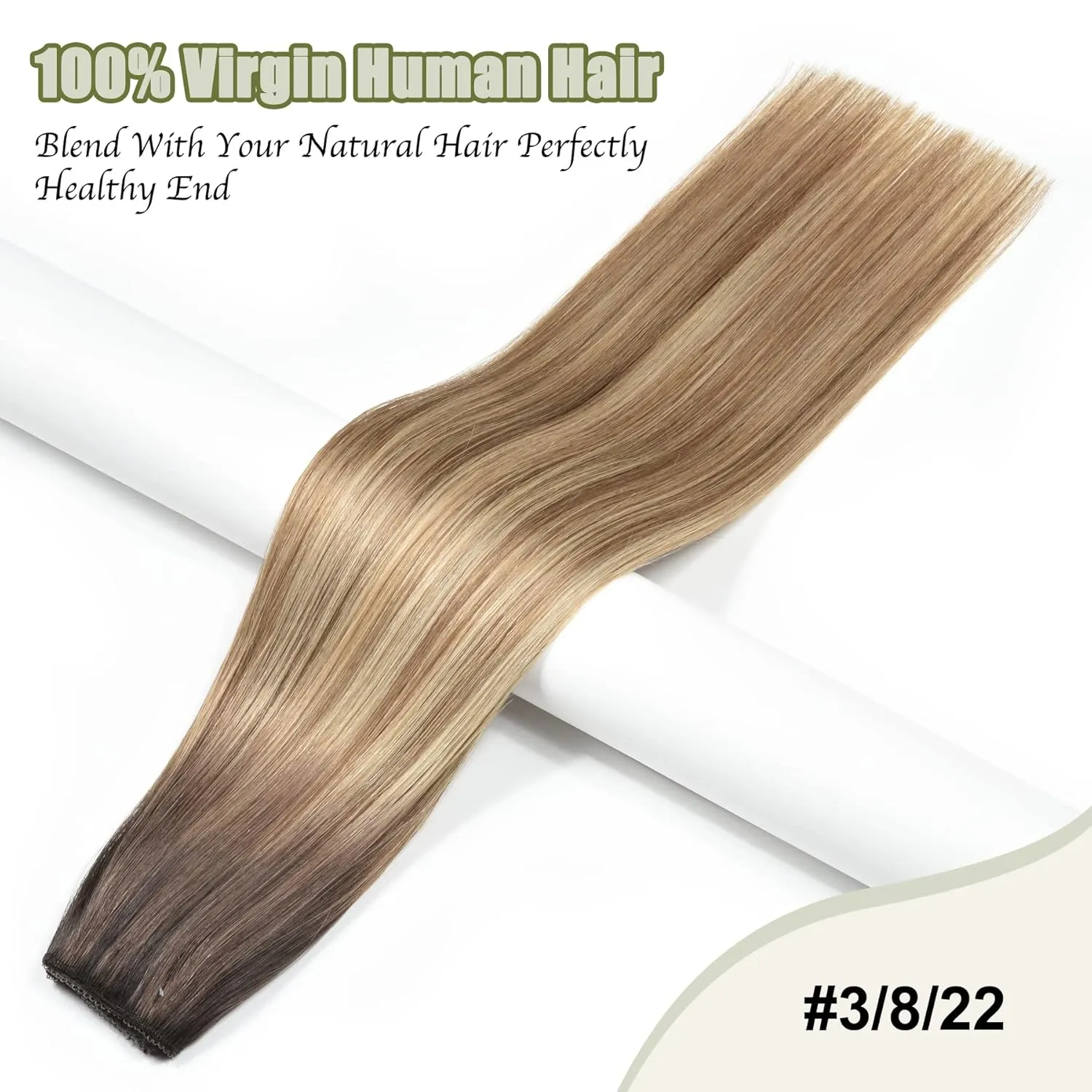 Senmy Invisible Wire Hair Extensions Real Human Hair 20inch Invisible Hair Extensions Brown Fading to Camel Brown Highlight Blonde Hair Extensions Invisible Wire (20 Inch-100g,#3/8/22)