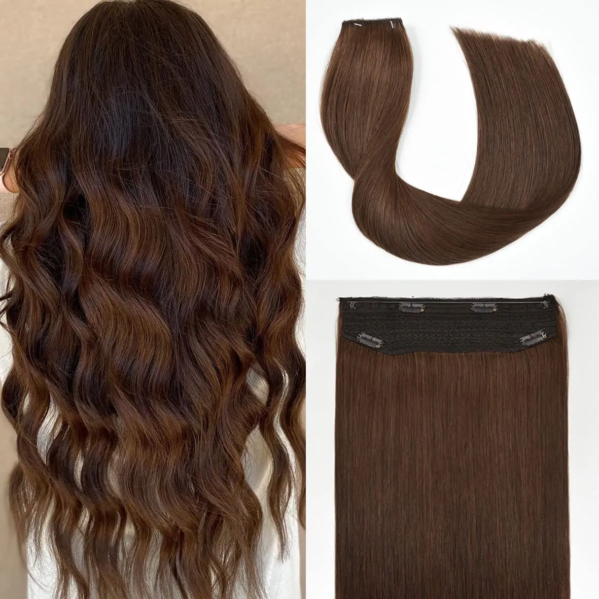 Senmy Wire Hair Extensions Human Hair 14inch 80g Chololate Brown Fish Wire Extensions Human Hair, Wire Human Hair Extensions