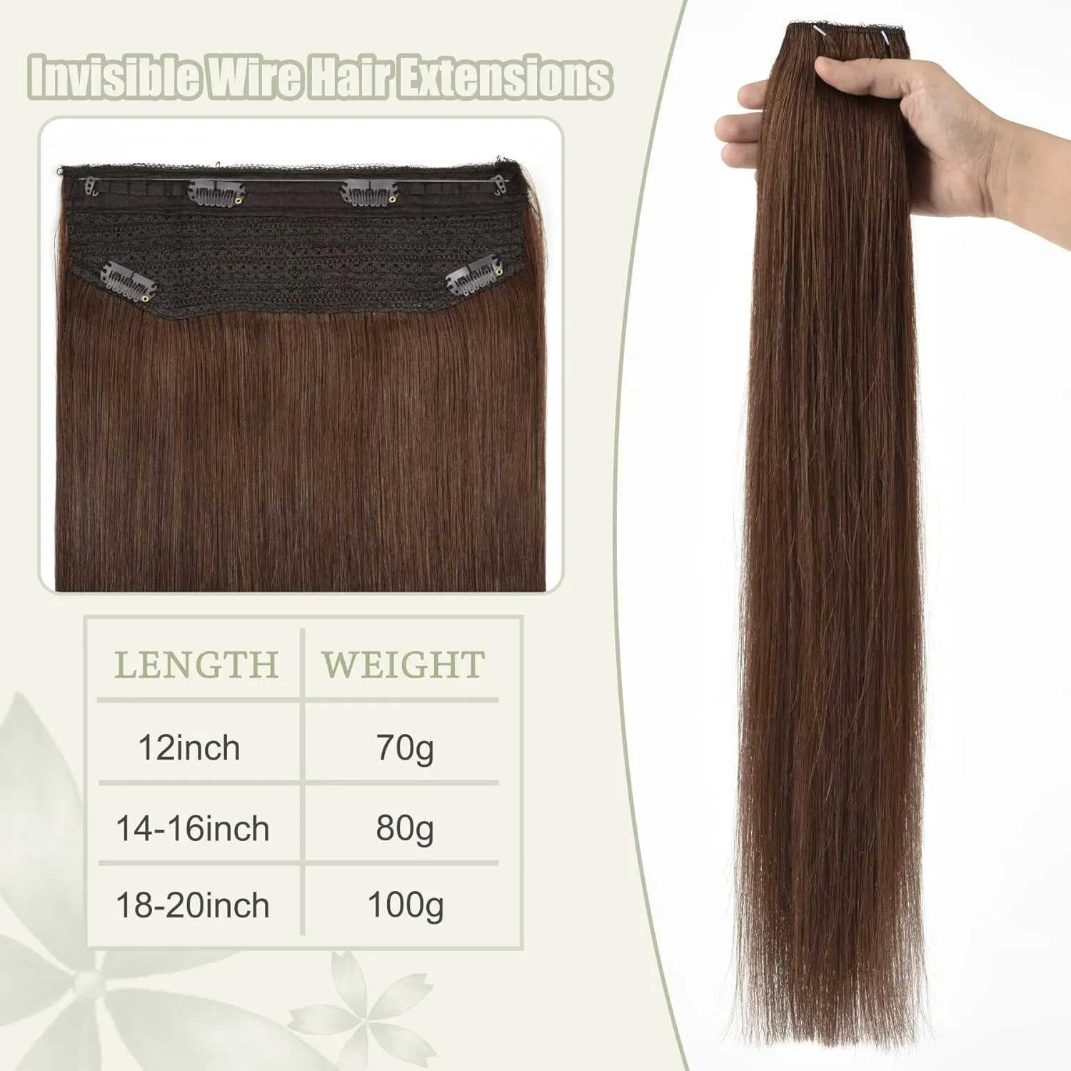 Senmy Wire Hair Extensions Human Hair 14inch 80g Chololate Brown Fish Wire Extensions Human Hair, Wire Human Hair Extensions