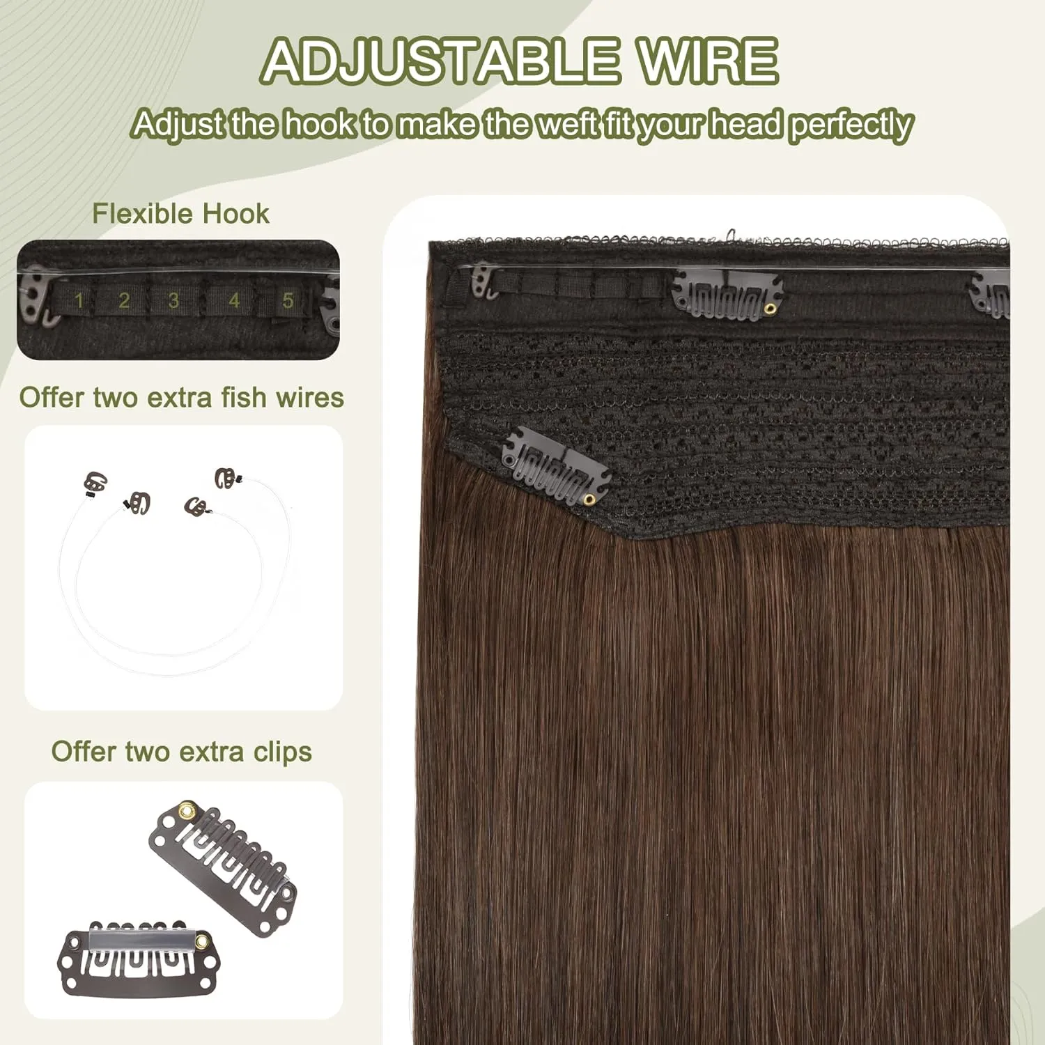 Senmy Wire Hair Extensions Human Hair 14inch 80g Chololate Brown Fish Wire Extensions Human Hair, Wire Human Hair Extensions