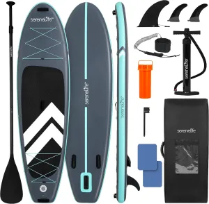 SereneLife 10’ Inflatable Stand Up Paddle Board with Premium SUP Accessories - 33” Wide Stable Design with Non-Slip EVA Deck Pad for Youth and Adults, 350 lbs. Capacity