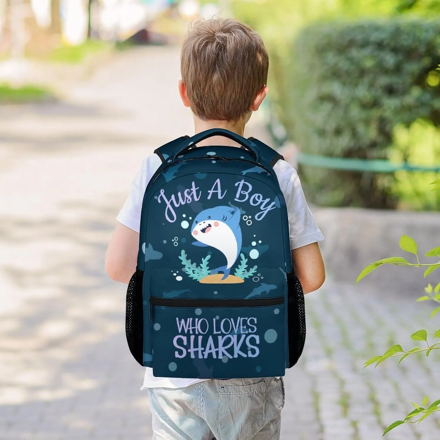 Shark Backpack for Boys Girls, 16 Inch Cute Backpack for School, Blue, Large Capacity, Durable, Lightweight Bookbag for Kids Travel