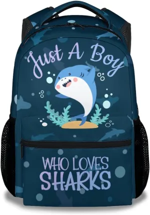 Shark Backpack for Boys Girls, 16 Inch Cute Backpack for School, Blue, Large Capacity, Durable, Lightweight Bookbag for Kids Travel