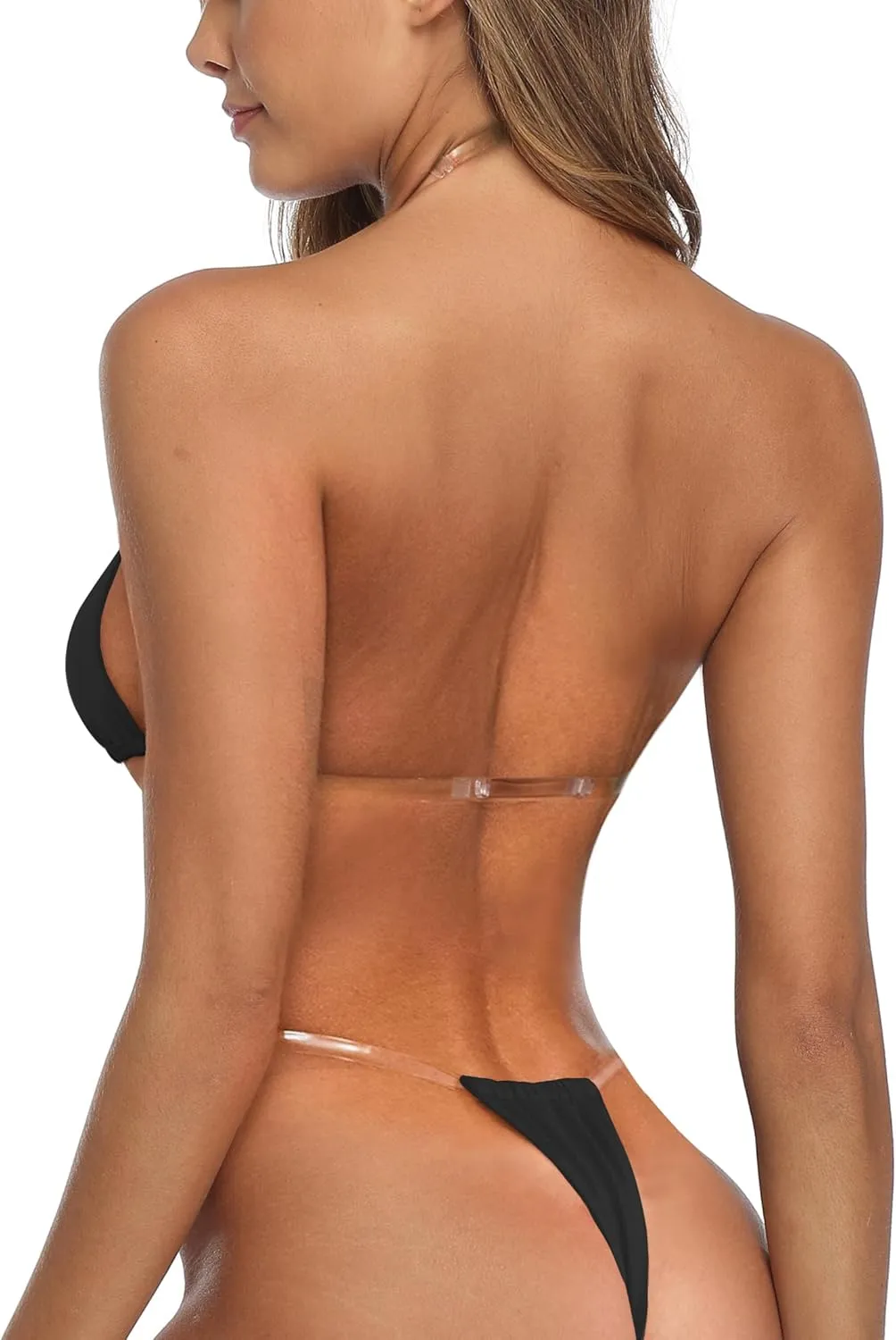 SHERRYLO Thong Bikini Clear Straps Cheeky Brazilian Micro Thongs Bikinis Swimsuit for Women Sexy No Tan Line Bathing Suit