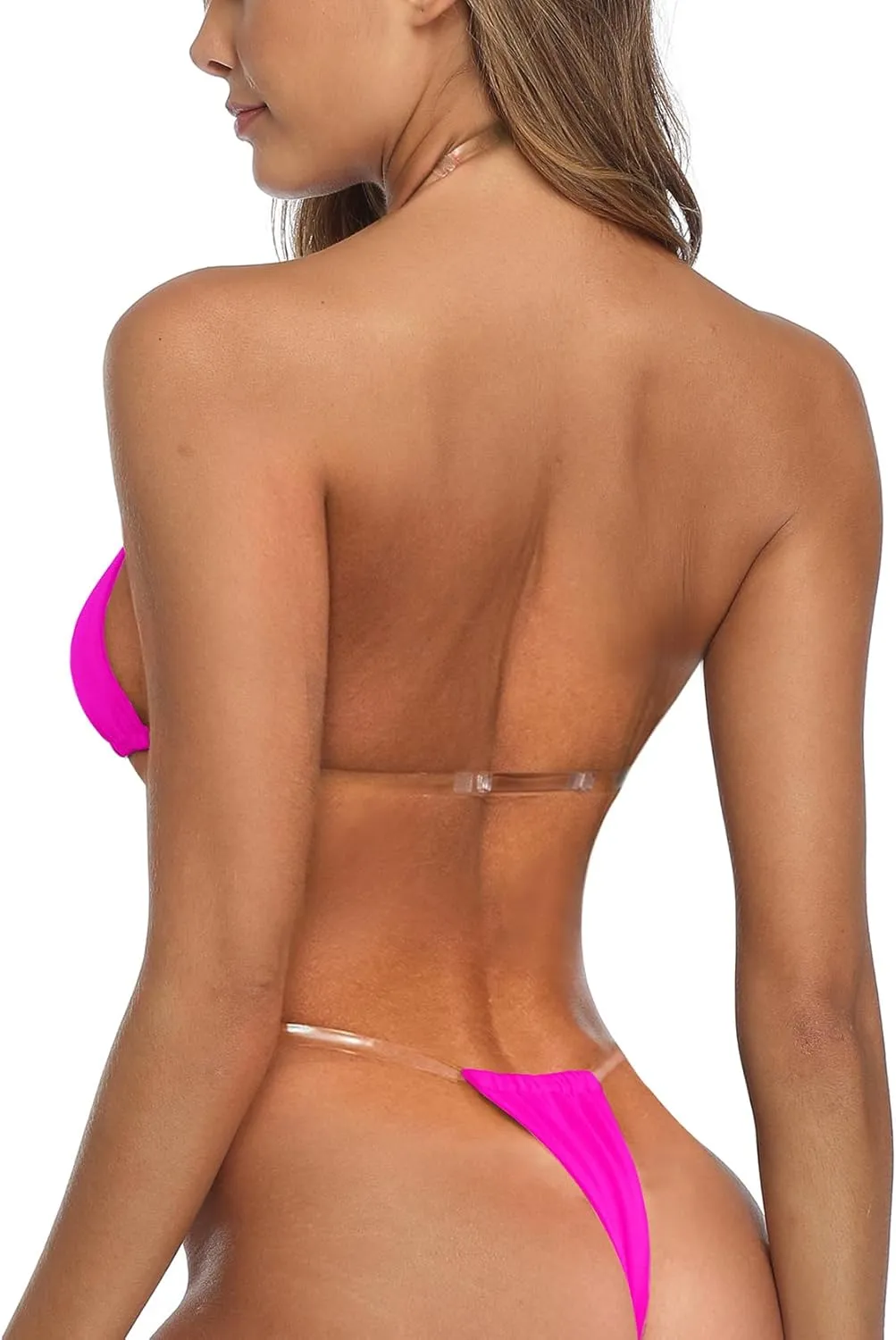 SHERRYLO Thong Bikini Clear Straps Cheeky Brazilian Micro Thongs Bikinis Swimsuit for Women Sexy No Tan Line Bathing Suit