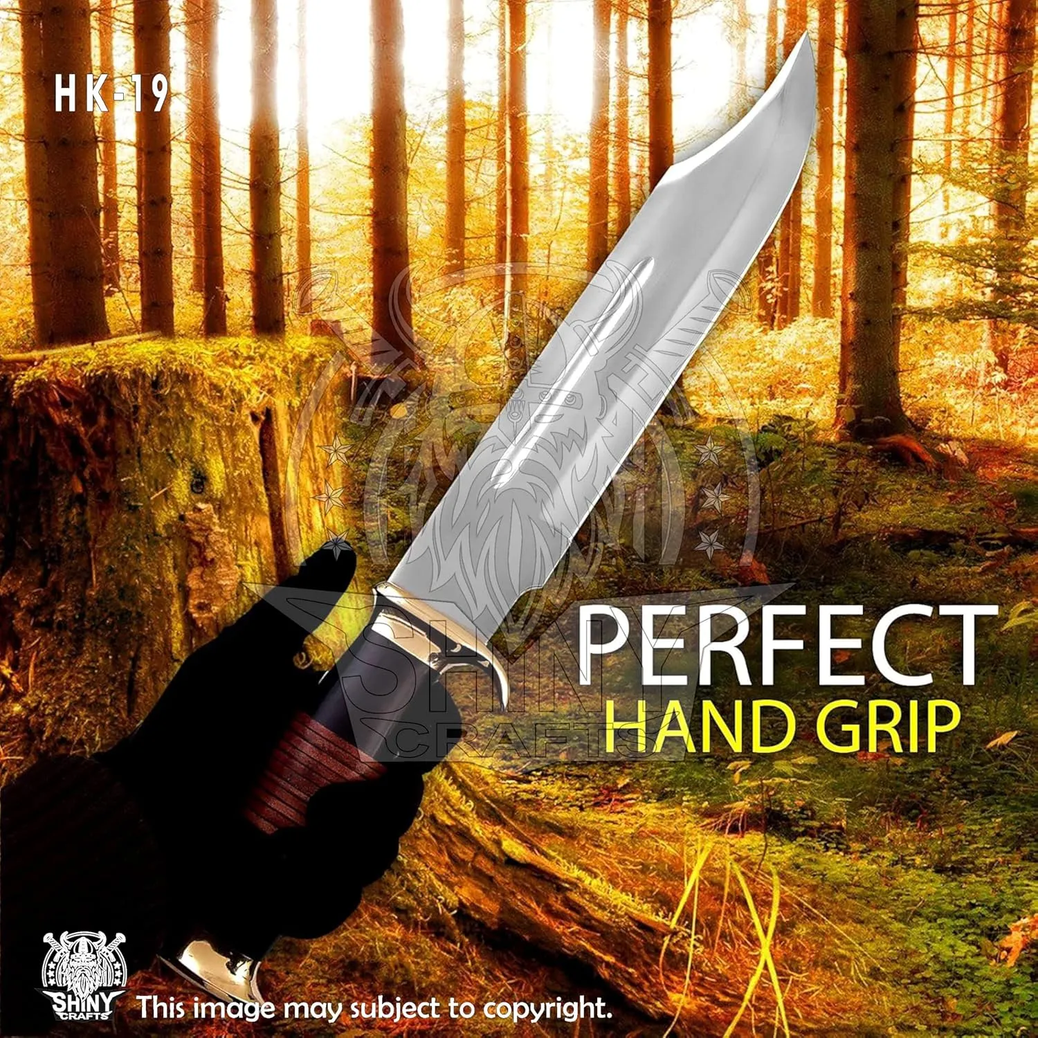 SHINY CRAFTS Handmade Forged Crocodile Dundee Knife, Fixed Blade Knife, Bowie Knife, Hunting Knife, Camping Knife,Knife with Premium Leather Sheath (OMG-HK-19)
