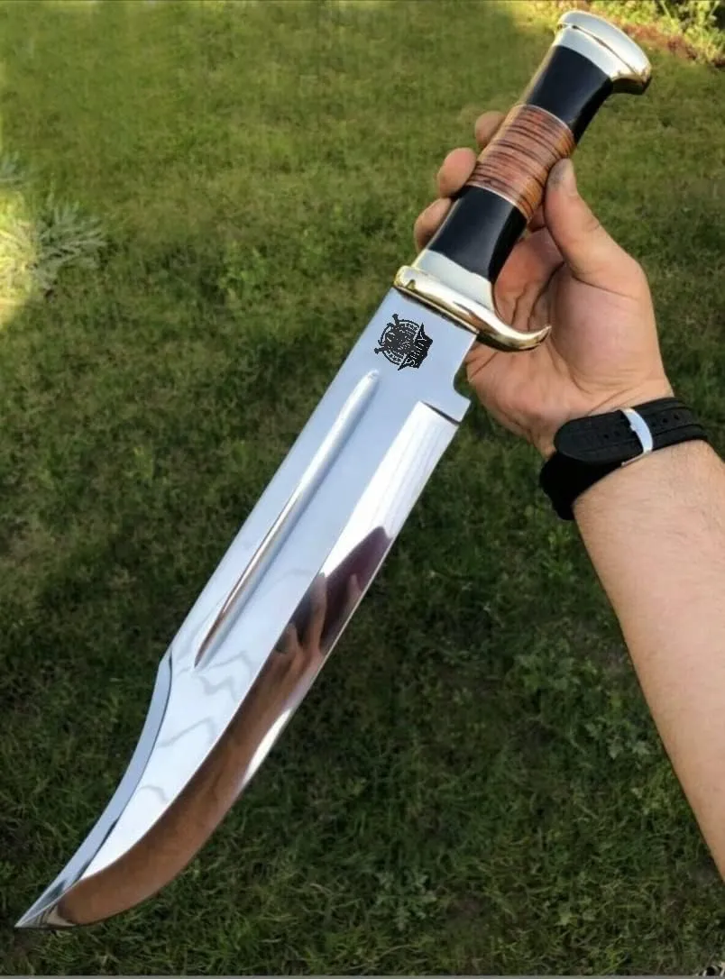 SHINY CRAFTS Handmade Forged Crocodile Dundee Knife, Fixed Blade Knife, Bowie Knife, Hunting Knife, Camping Knife,Knife with Premium Leather Sheath (OMG-HK-19)