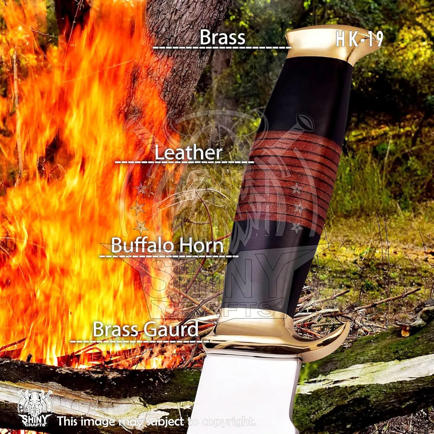 SHINY CRAFTS Handmade Forged Crocodile Dundee Knife, Fixed Blade Knife, Bowie Knife, Hunting Knife, Camping Knife,Knife with Premium Leather Sheath (OMG-HK-19)
