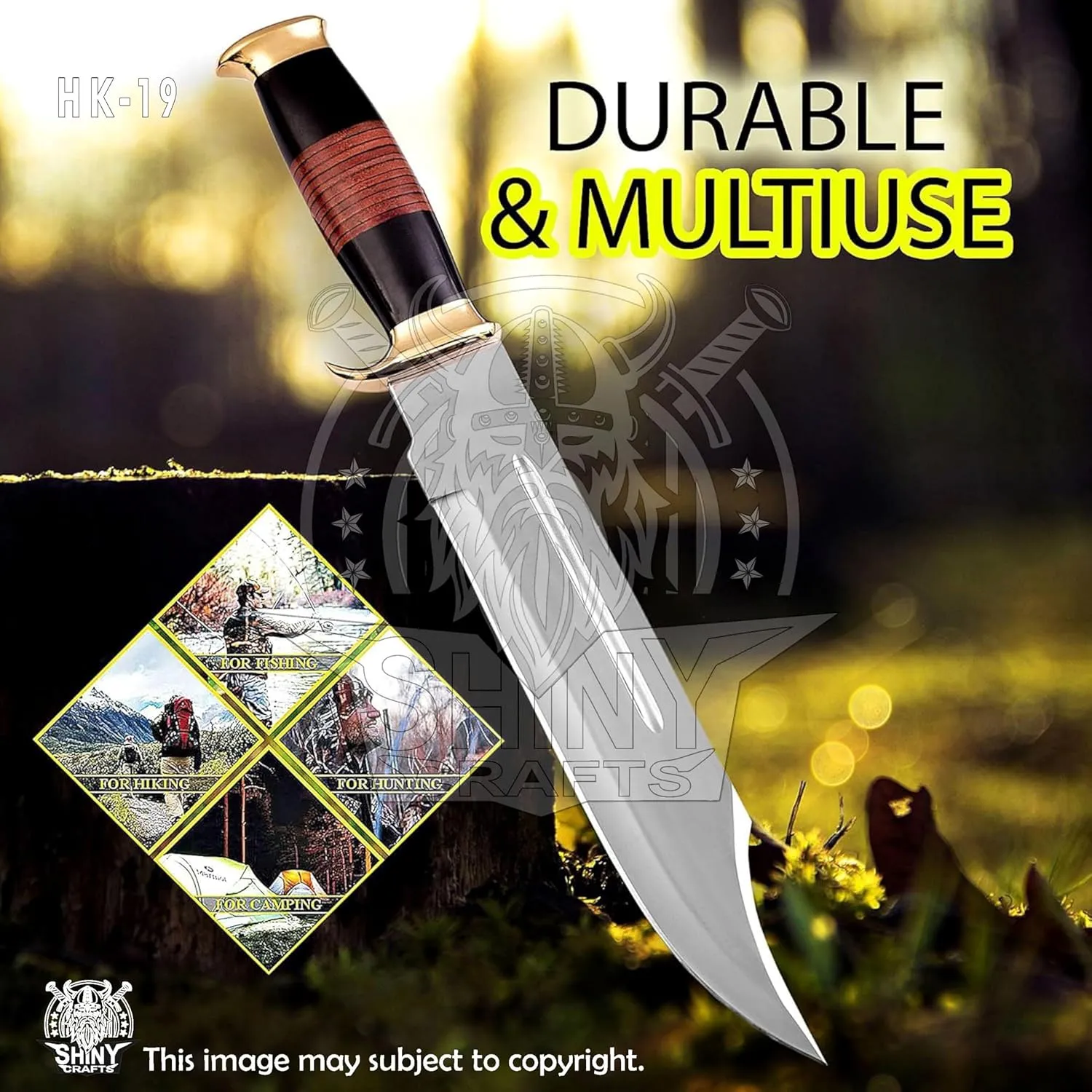 SHINY CRAFTS Handmade Forged Crocodile Dundee Knife, Fixed Blade Knife, Bowie Knife, Hunting Knife, Camping Knife,Knife with Premium Leather Sheath (OMG-HK-19)