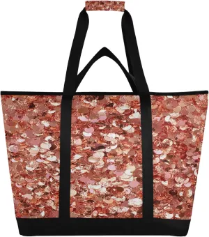 Shiny Rose Gold Glitter Reusable Insulated Cooler Bag with Ice Pack Compartment - Large 47L Waterproof Thermal Grocery Tote for Picnic Beach Camping Lunch Storage