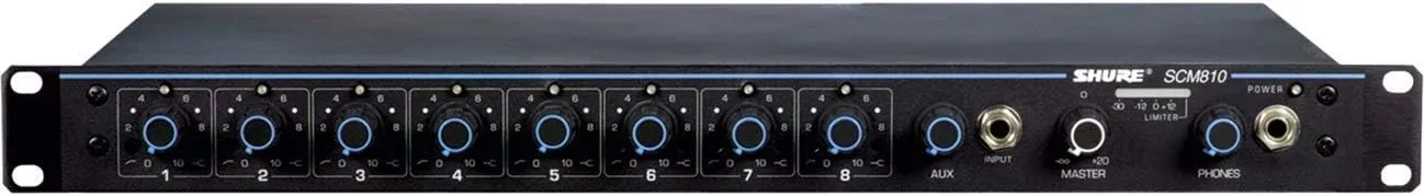 Shure SCM810 Eight Channel Automatic Microphone Mixer with IntelliMix, Adjustable EQ per Channel and 48V Phantom Power, Designed Specifically for Installed Sound Applications
