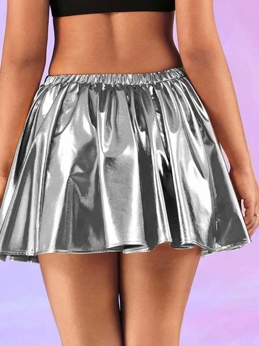 Silver-Gray Metallic Mini Skirt