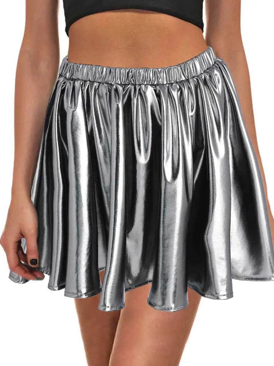 Silver-Gray Metallic Mini Skirt