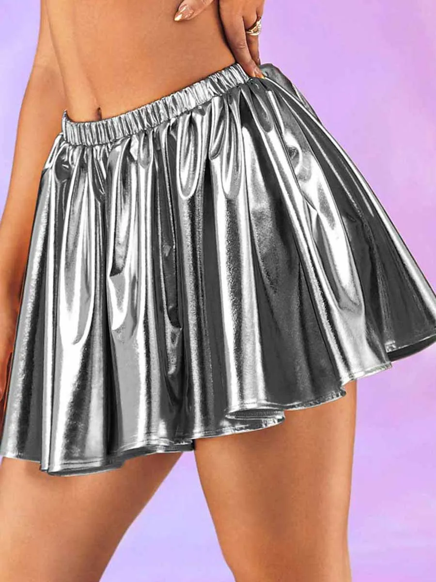 Silver-Gray Metallic Mini Skirt