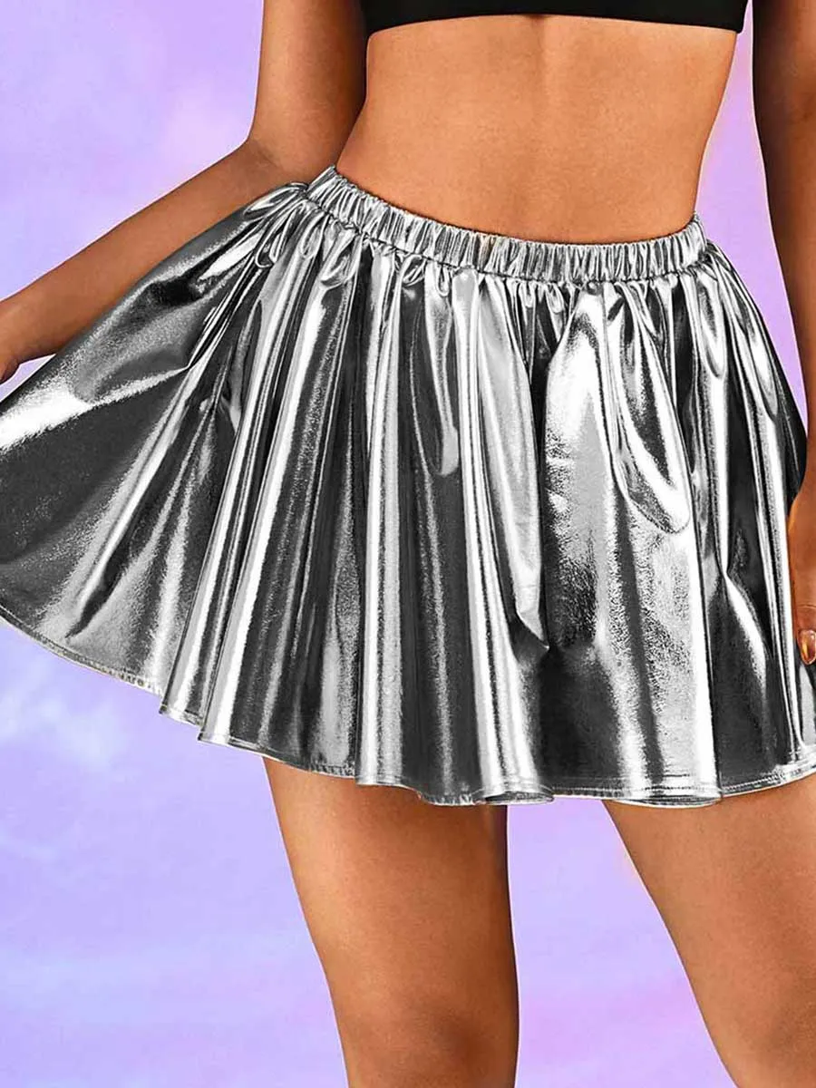 Silver-Gray Metallic Mini Skirt