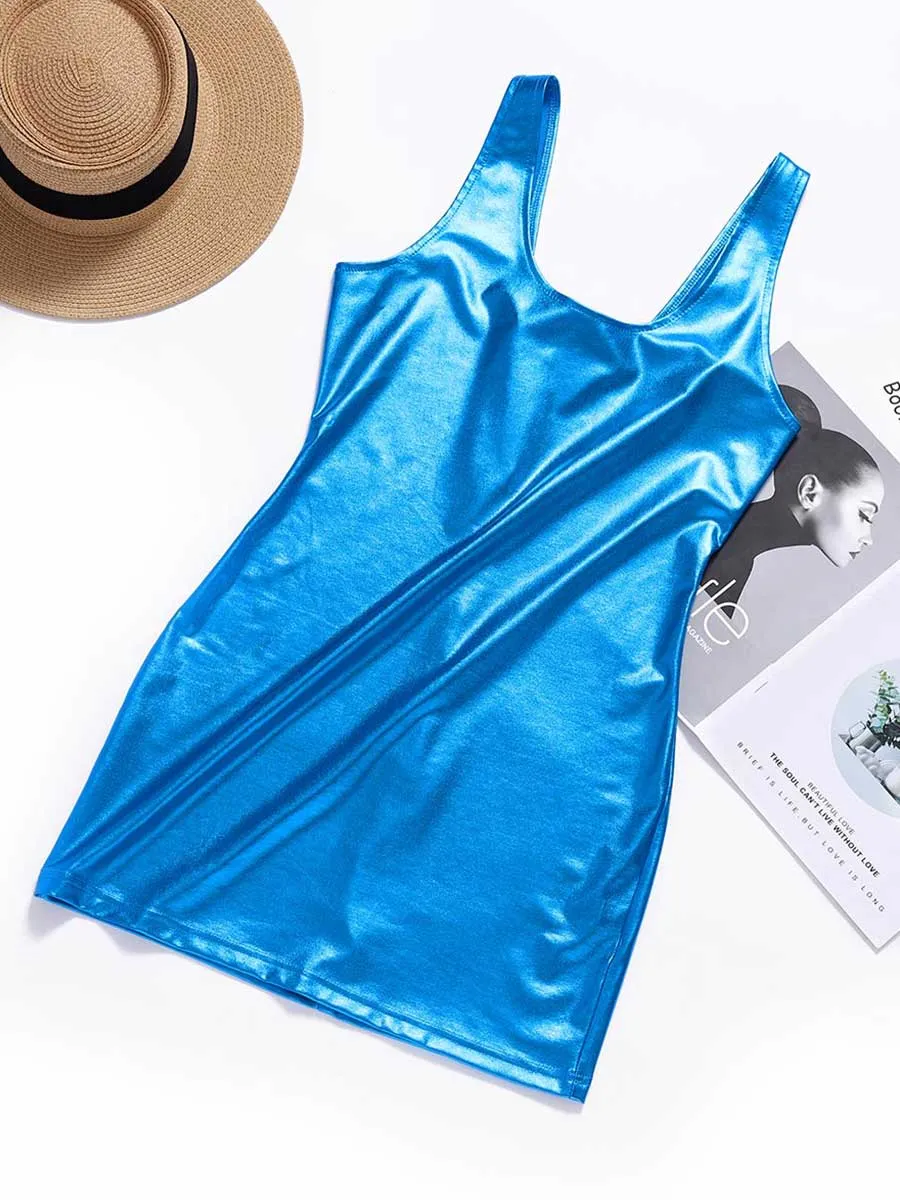 Simple Blue Reflective Mini Dress