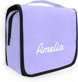 Sinestour Lilac Custom Name Hanging Toiletry Bag Personalized Makeup Cosmetic Bag Large Capacity Travel Toiletry Organizer Cosmetic Case for Toiletries Travel Bathroom Storage
