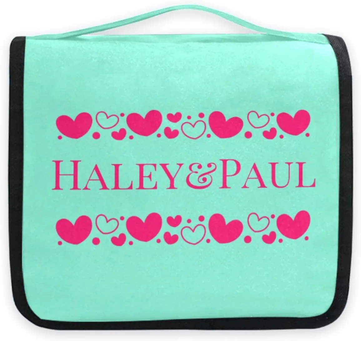 Sinestour Teal Hearts Custom Hanging Toiletry Bag Personalized Name Travel Toiletry Organizer Large Capacity Cosmetic Case Bag for Toiletries Brush Storage