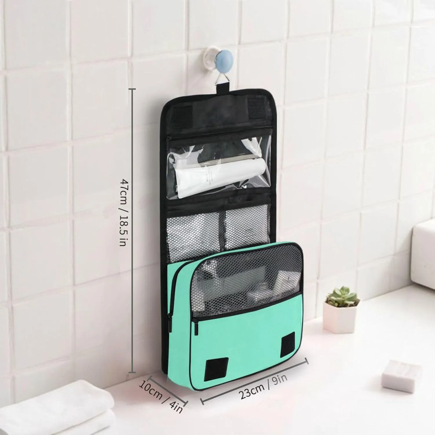 Sinestour Teal Hearts Custom Hanging Toiletry Bag Personalized Name Travel Toiletry Organizer Large Capacity Cosmetic Case Bag for Toiletries Brush Storage