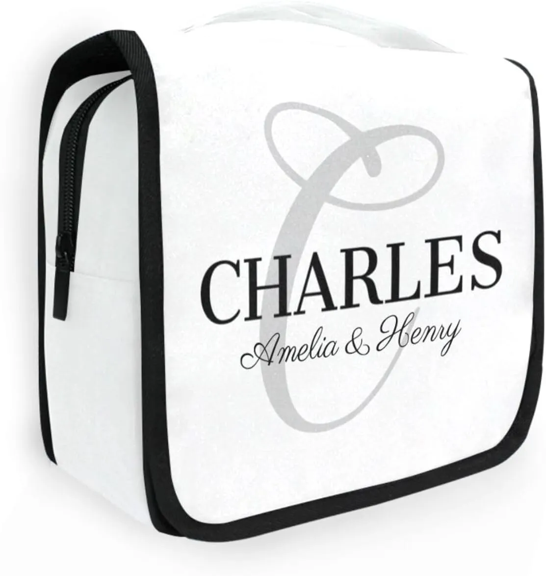 Sinestour White Custom Toiletry Bag Personalized Full Name Makeup Cosmetic Case Bag Large Capacity Travel Toiletry Organizer for Shaving Brush Storage