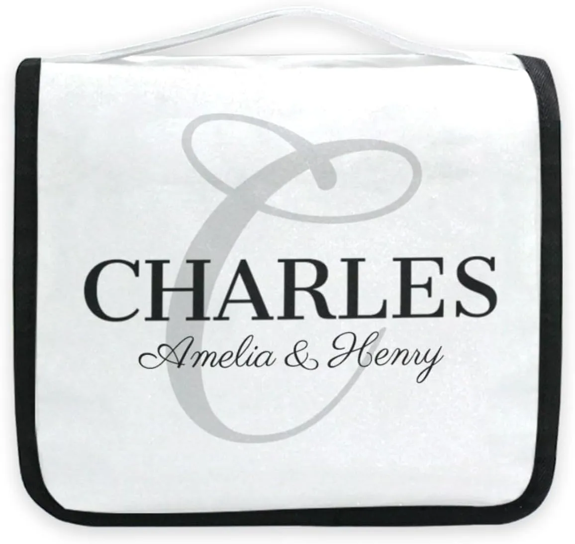 Sinestour White Custom Toiletry Bag Personalized Full Name Makeup Cosmetic Case Bag Large Capacity Travel Toiletry Organizer for Shaving Brush Storage