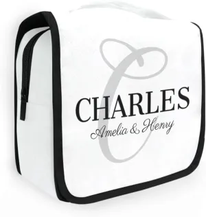 Sinestour White Custom Toiletry Bag Personalized Full Name Makeup Cosmetic Case Bag Large Capacity Travel Toiletry Organizer for Shaving Brush Storage