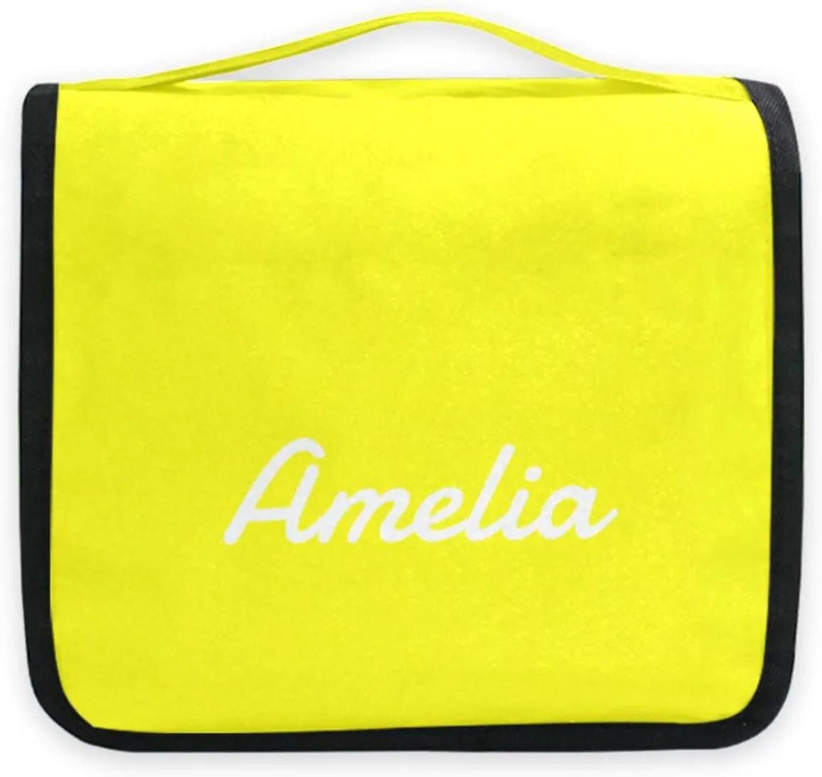 Sinestour Yellow Custom Name Hanging Toiletry Bag Personalized Makeup Cosmetic Bag Cosmetic Case Large Capacity Travel Toiletry Organizer for Shaving Toiletries Brush Storage