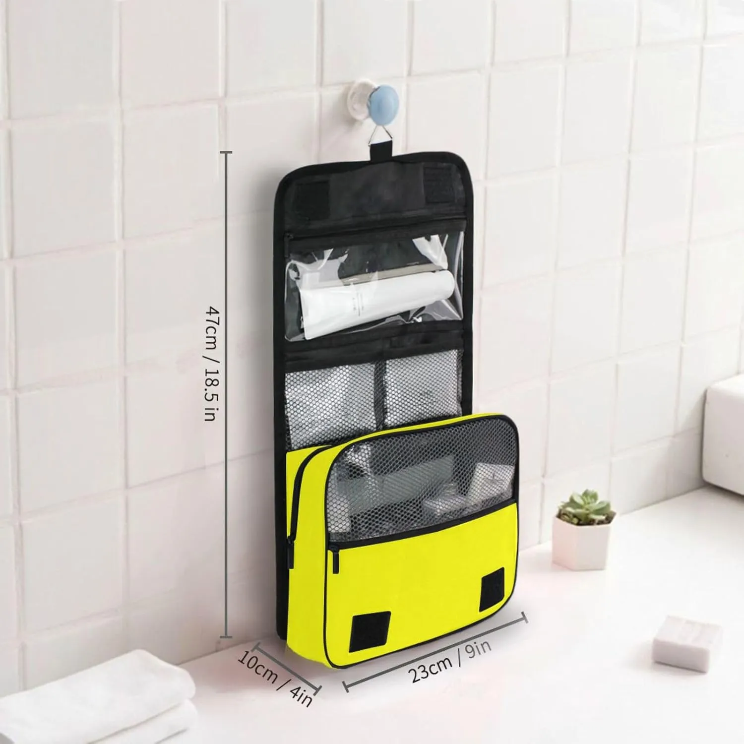 Sinestour Yellow Custom Name Hanging Toiletry Bag Personalized Makeup Cosmetic Bag Cosmetic Case Large Capacity Travel Toiletry Organizer for Shaving Toiletries Brush Storage