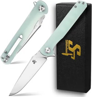 Sitivien ST101 Folding Knife, D2 Steel Blade G10 Handle Tool Knife, EDC Pocket Knife for Outdoor, Camping, Hunting, Survival (Jade), Turquoise