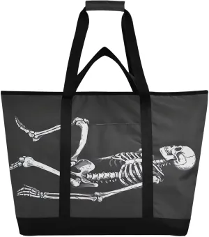 Skeleton Insulated Cooler Bag with Zipper & Pocket, Foldable Grocery Bags Leak Proof Reusable Lunch Bags Portable Travel Tote Bag for Food Delivery, Shopping, Beach or Picnic