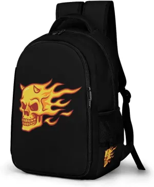 Skull Burning Fire Unisex Backpack Casual Daypacks Dual Compartment Shoulders Bag for Camping Hiking Travel Gear