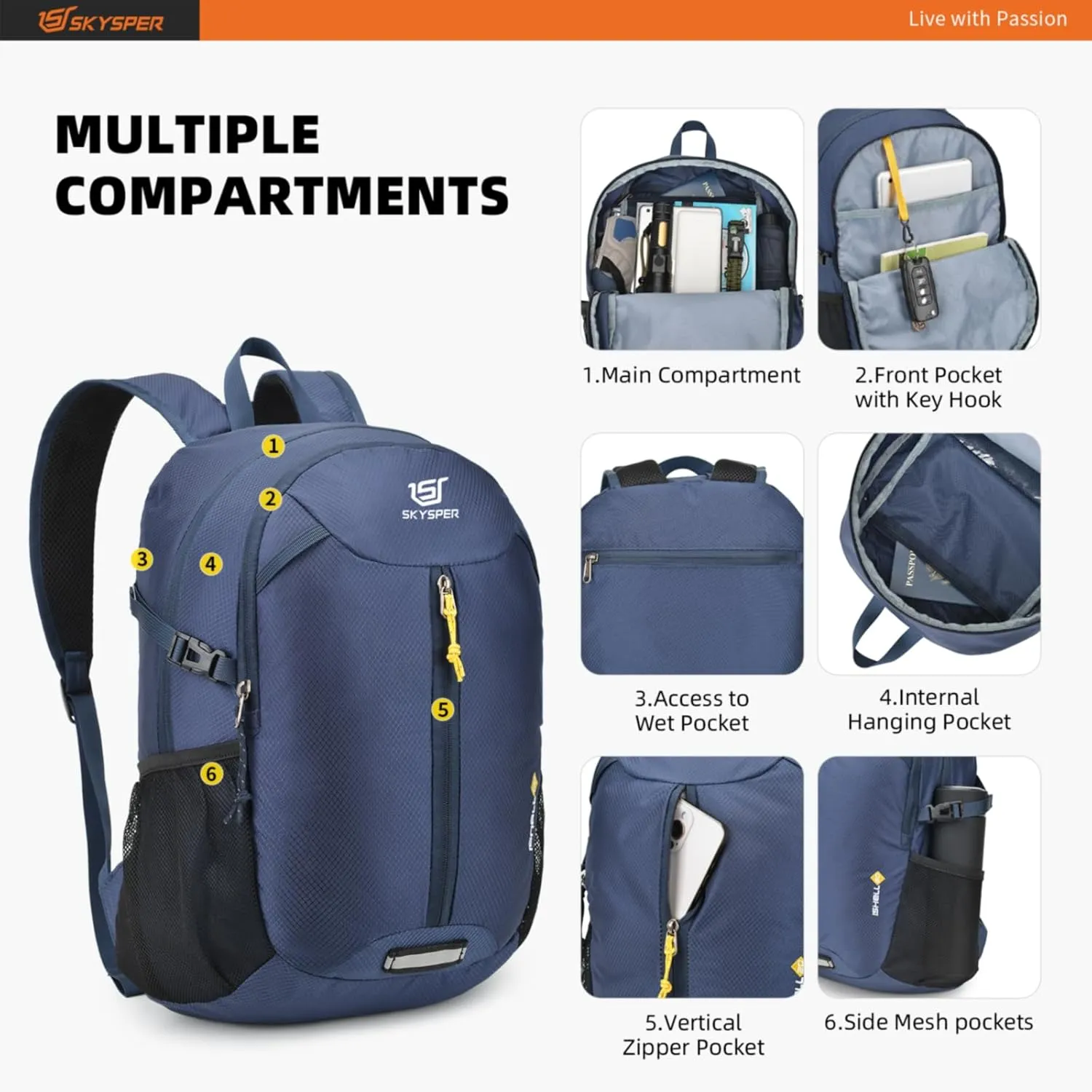 SKYSPER Packable Hiking Backpack - 20L Travel Backpacks for Women Men Foldable Daypack Lightweight Nylon Small Bag