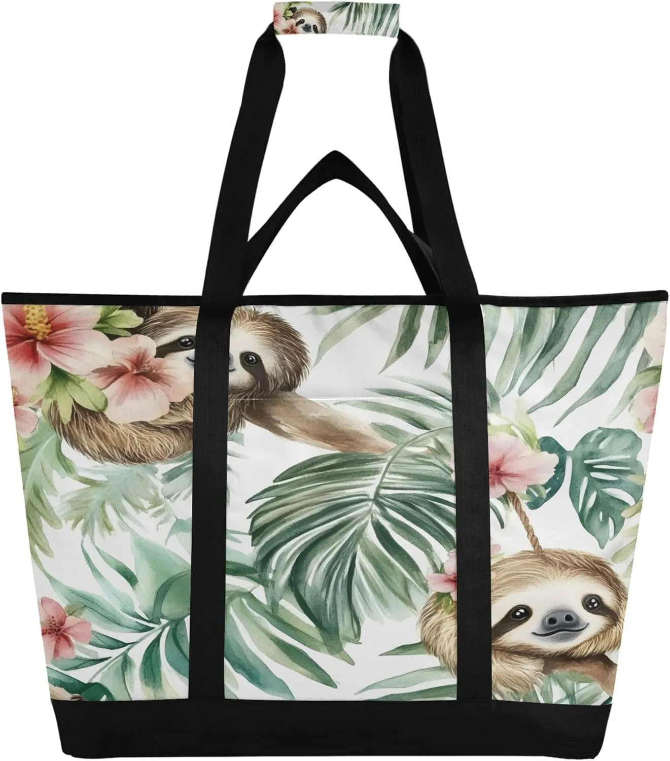 Sloth Reusable Insulated Cooler Bag with Ice Pack Compartment - Large 47L Waterproof Thermal Grocery Tote for Picnic Beach Camping Lunch Storage