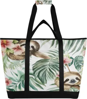 Sloth Reusable Insulated Cooler Bag with Ice Pack Compartment - Large 47L Waterproof Thermal Grocery Tote for Picnic Beach Camping Lunch Storage