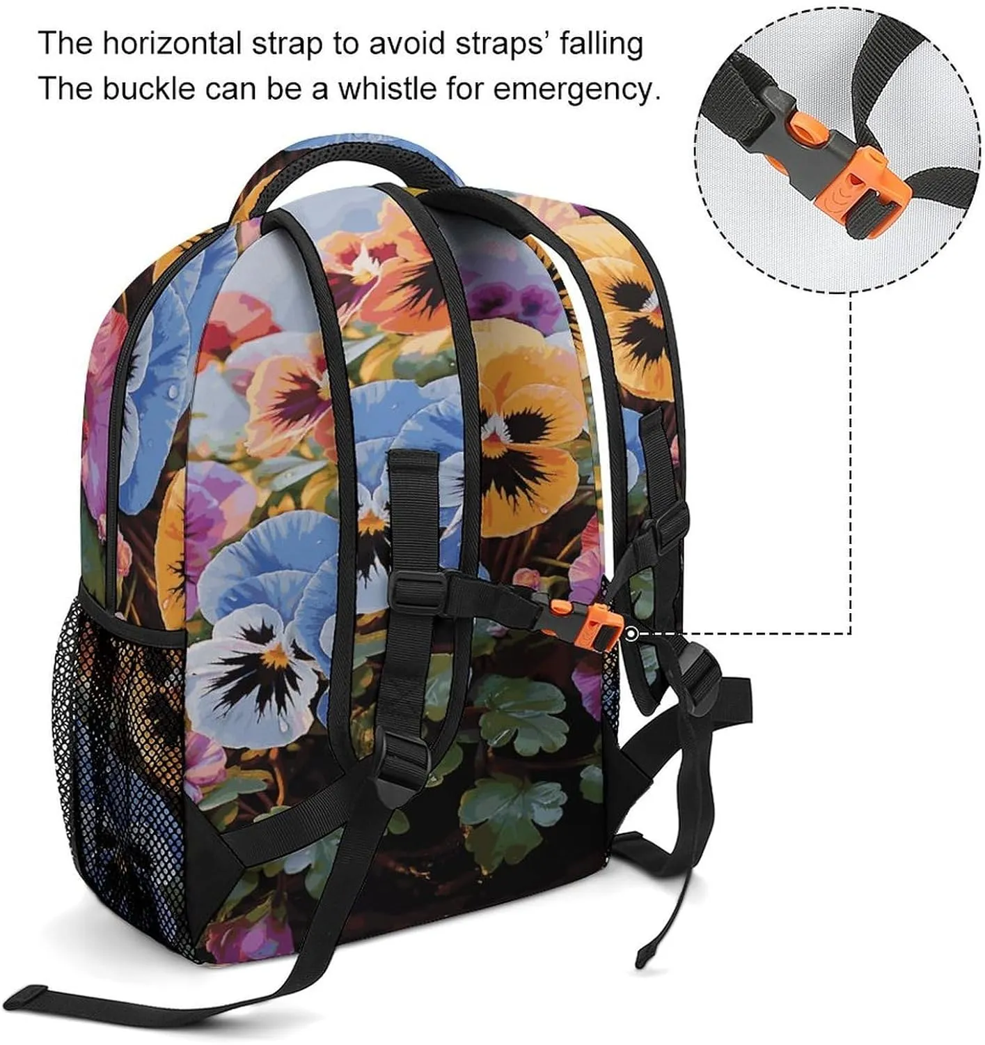 Small Backpacks Personalized Pansy Flowers Printing Travel Bag Lightweight Travel Backpack For Women Men