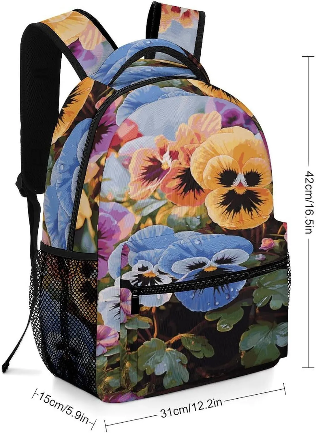 Small Backpacks Personalized Pansy Flowers Printing Travel Bag Lightweight Travel Backpack For Women Men