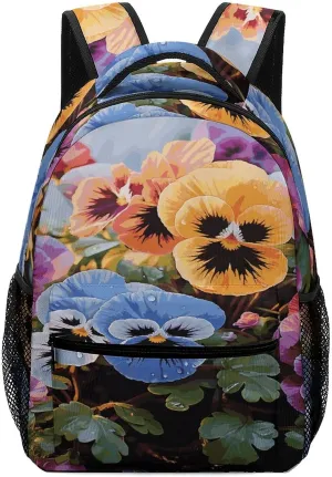 Small Backpacks Personalized Pansy Flowers Printing Travel Bag Lightweight Travel Backpack For Women Men